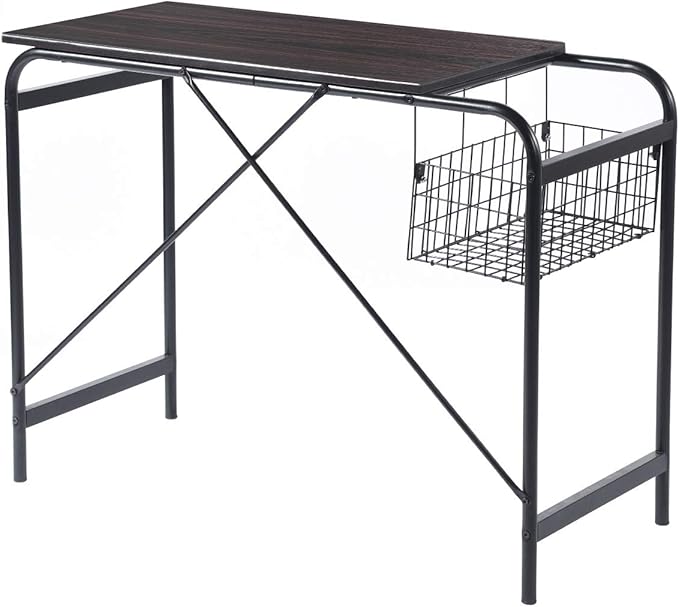 FurnitureR Home Office Computer Basket 31.5“ Wooden Laptop Table with Storage Workstation Modern Study Writing Desk, Walnut Black