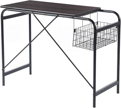 FurnitureR Home Office Computer Basket 31.5“ Wooden Laptop Table with Storage Workstation Modern Study Writing Desk, Walnut Black