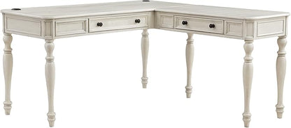 OSP Home Furnishings Country Meadows L-Shape Desk with 2 Full Drawers and Power Hub, Antique White