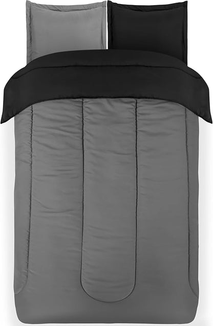 Utopia Bedding All Season Reversible Black and Grey Comforter Set with 2 Pillow Cases, 3 Piece Soft Brushed Microfiber Kids Bedding Set for Boys/Girls, Machine Washable (Twin)