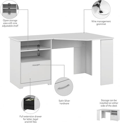 Bush Furniture Cabot 60W Corner Desk, White