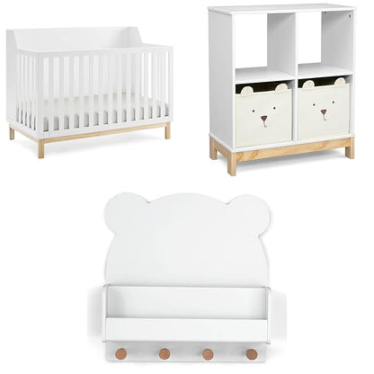 Delta Children babyGap Oxford 6-in-1 Convertible Crib + Brannan Bear Bookcase with Bins + Brannan Bear Wall Shelf with 4 Hooks, Bianca White/Natural (Bundle)