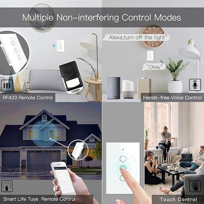 MOES 2.4GHz WiFi Wall Touch Smart Switch Neutral Wire Required, 3 Way Multi-Control, Glass Panel Light Switch Work with Smart Life/Tuya App, RF433 Remote Control, Alexa and Google Home White 3 Gang