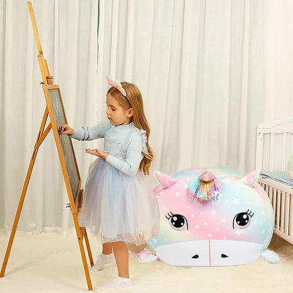 Unicorn Stuffed Animal Storage for Teens Girls Bedroom, Kids Bean Bag Chairs, Super Soft Velvet Fabric Large Size Covers Only