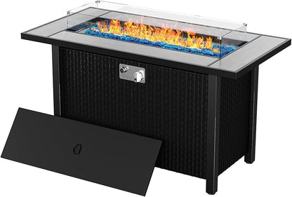 Shintenchi 5 Pieces Patio Furniture Sets w/45 inch Fire Pit Table, Outdoor Conversation Set w/50,000 BTU Steel Gas Fire Pit, Patio Sectional Sofa Set w/Glass Table &Ottoman
