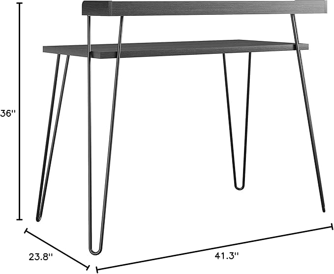 Ameriwood Home Haven Retro Computer Desk with Riser, 23.8 in x 44.7 in x 36 in, Black Oak