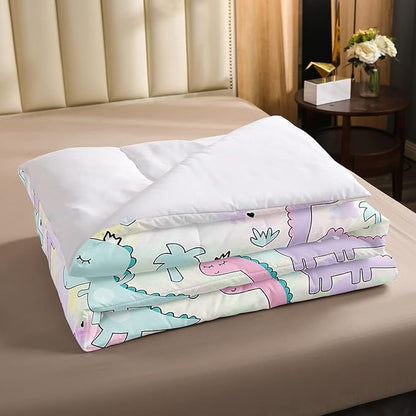 Erosebridal Dinosaur Comforter Set Full Size, Kawaii Dinosaur Bedding Sets for Kids Girls Boys Gift Bedroom Decor, Cartoon Cute Animals Duvet Set,Palm Leaf Down Comforter, Green Purple Pink