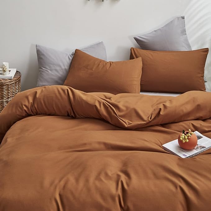 Pumpkin Color Comforter Sets Solid Rust Color Bedding Set Twin 3 PCs Cinnamon Comforter Sets for Women Girls Breathable Soft Pumpkin Bedroom Collection Solid Pumpkin Color Adults Bedding