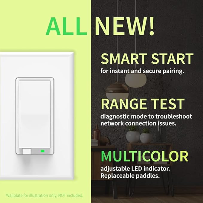 Zooz 800 Series Z-Wave Long Range On/Off Switch ZEN71 800LR, White | Direct 3-Way (No Add-On Switch Needed) | Z-Wave Hub Required