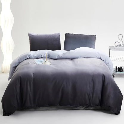 Gray White Gradient Comforter Set Queen Gray Velvet Bedding Comforter Modern Plain White and Deep Gray Gradient Soft Quilt Farmhouse Flannel Comforter Warm Queen Bed Comforter
