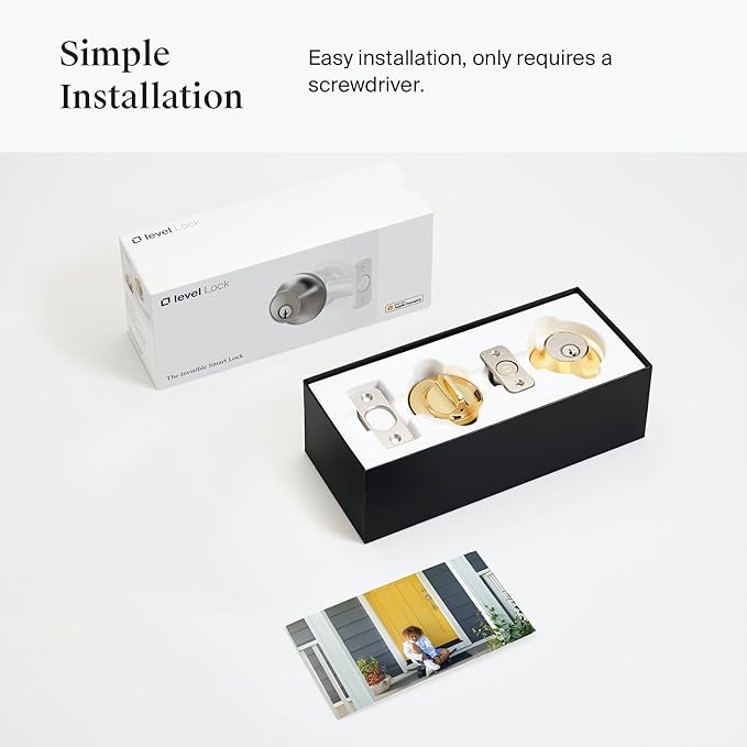 Level Lock Smart Lock - World's Smallest Smart Lock - Level App for iOS & Android - Works with Apple Home (Polished Brass)
