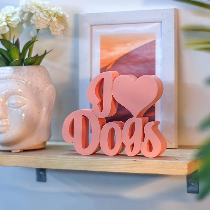NUKKAD TALES I Love Dogs – Peach, Aesthetic table decor for home or office, desk or Shelf. Quirky room decoration showpiece, ideal for birthday gift, corporate gift, and inspiring wall decor