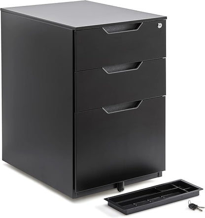 Amazon Basics 3 Drawer Mobile File Cabinet With Lock, Black, 20.71" D x 15.51" W x 24.29" H