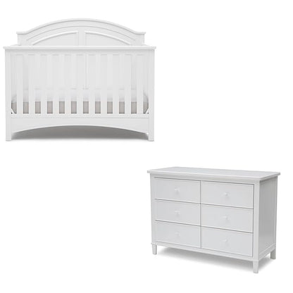Delta Children Haven 6 Drawer Dresser, White + Perry 6-in-1 Convertible Crib - Greenguard Gold Certified, White (Bundle)