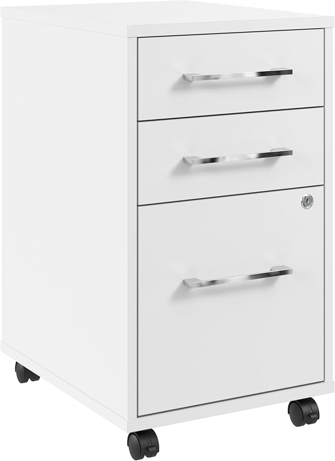Bush Business Furniture Hustle 3 Drawer Rolling File Cabinet in White, Mobile Document Storage for Home and Professional Office