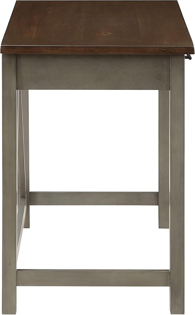 OSP Home Furnishings Milford Rustic 42 Inch Writing Desk with 2 Drawers and Burnished Decorative Hardware, Slate Gray