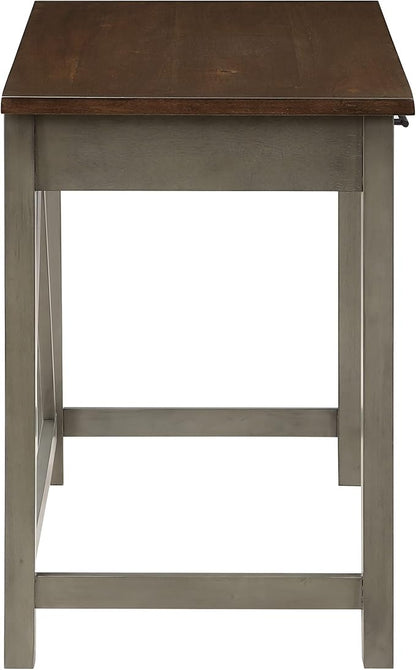 OSP Home Furnishings Milford Rustic 42 Inch Writing Desk with 2 Drawers and Burnished Decorative Hardware, Slate Gray