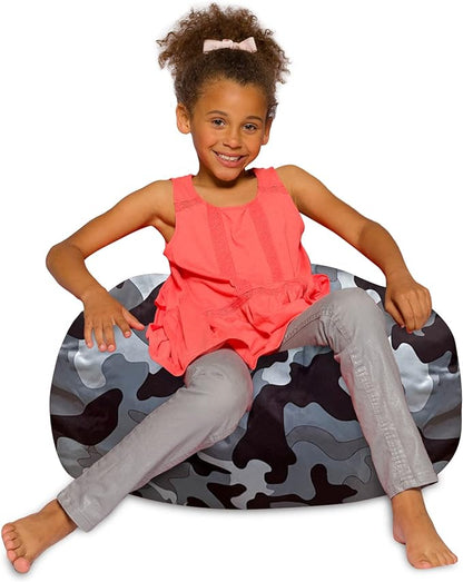 Posh Creations Bean Bag Chair for Kids, Teens, and Adults Includes Removable and Machine Washable Cover, Soft Nylon - Camo Gray and White, 27in - Medium