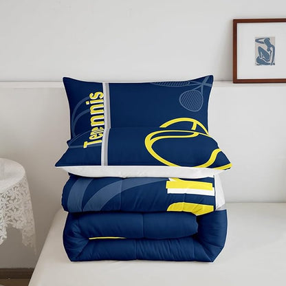 Feelyou Kids Tennis Comforter Set Twin Size Tennis Sports Bedding Set for Boys Girls Teens Bedroom Decor Tennis Gaming Comforter Blue Yellow Tennis Lovers Duvet Set with 1 Pillow Case