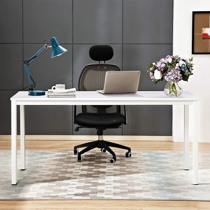 SogesGame Computer Desk, 63 inches Office Desk Computer Table Study Writing Desk Workstation for Home Office, White Dining Table