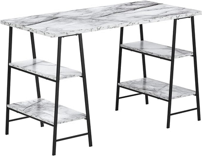 Monarch Specialties 7527 Computer Desk, Home Office, Laptop, Storage Shelves, 48" L, Work, Metal, Laminate, White Marble Look, Black, Contemporary, Modern Desk-48, 47.25" L x 23.75" W x 30" H