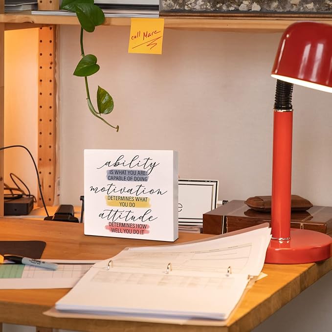 Home Office Desk Wooden Box Sign Decor, Ability Is What You Are Capable of Doing, Inspirational Quotes Desk Decor Motivational Desk Decorations for Women Men Student Office Classroom School
