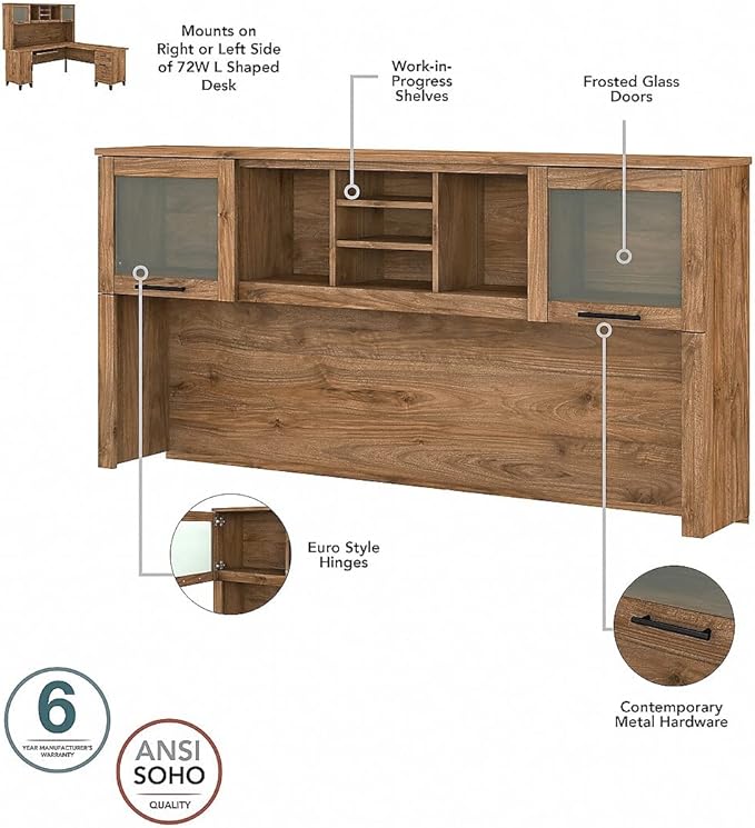 Bush Furniture Somerset Office Desk with Drawers and Hutch, 72W, Fresh Walnut