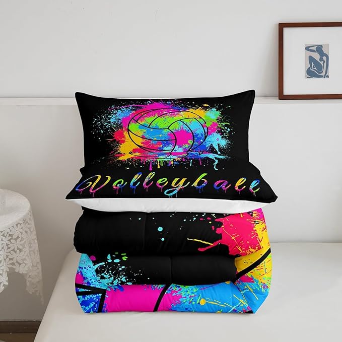 Feelyou Kids Volleyball Comforter Set Queen Size Sports Game Bedding Set for Boys Girls Teens Bedroom Decor Tie Dye Comforter Women Men Volleyball Player Duvet Set with 2 Pillow Case