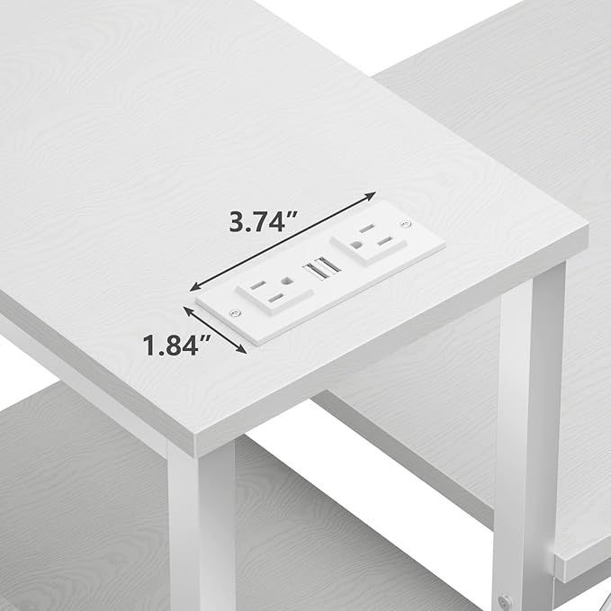 Furologee Charging Station for White 2 Penson Desk with LED Lights and Monitor Stand