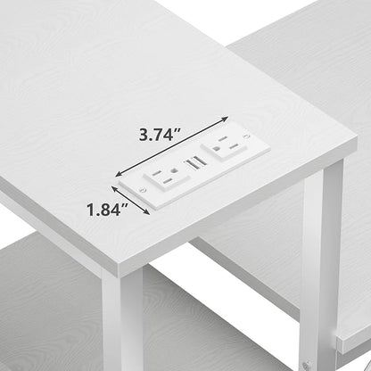 Furologee Charging Station for White 2 Penson Desk with LED Lights and Monitor Stand
