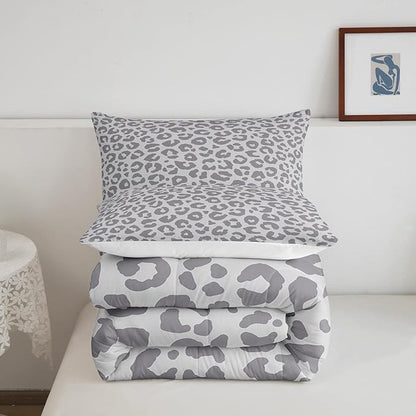 Feelyou Leopard Print Bedding Set Silver Gray Leopard Comforter Set for Boys Girls Kids Cheetah Printed Comforter Africa Wild Animal Skin Theme Duvet Set Room Decor King Size Quilt Set 3Pcs