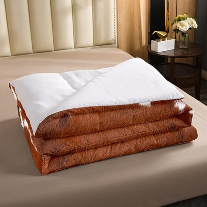 Erosebridal Cow Print Bedding Set Twin, Brown White Cowhide Comforter Set, Farmhouse Animal Hair Bedding Set for Kids Teens Adult Milk Western Cowboy Rustic Duvet Set Home Room Decor