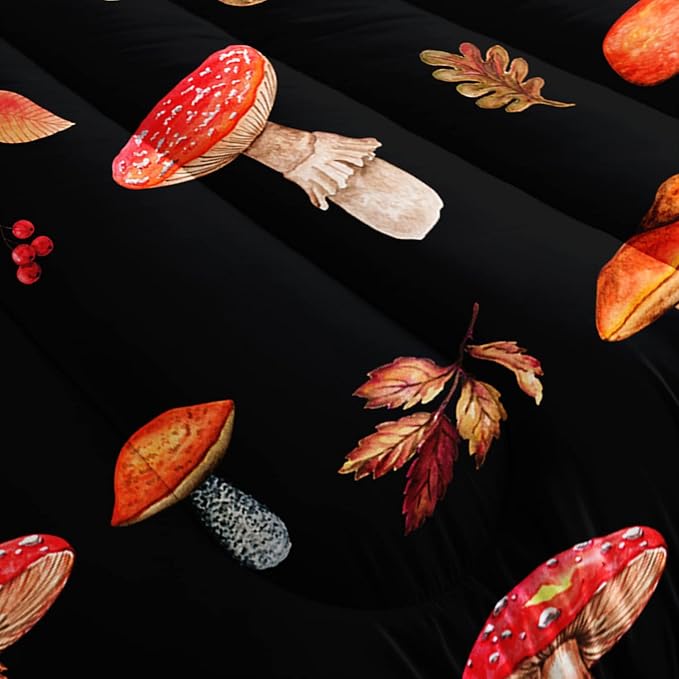 Colorful Mushroom Comforter Set Twin Size Kids Mushroom Bedding Set Leaves Quilt Bed Set for Boys Girls Adults with 1 Comforter and 2 Pillowcases