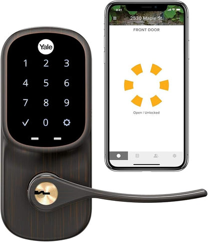 Yale Assure Lever, Wi-Fi Smart Door Lever (for Doors with no deadbolt) - Works with Yale Access App, Amazon Alexa, Google Assistant, HomeKit, Phillips Hue and Samsung SmartThings, Bronze