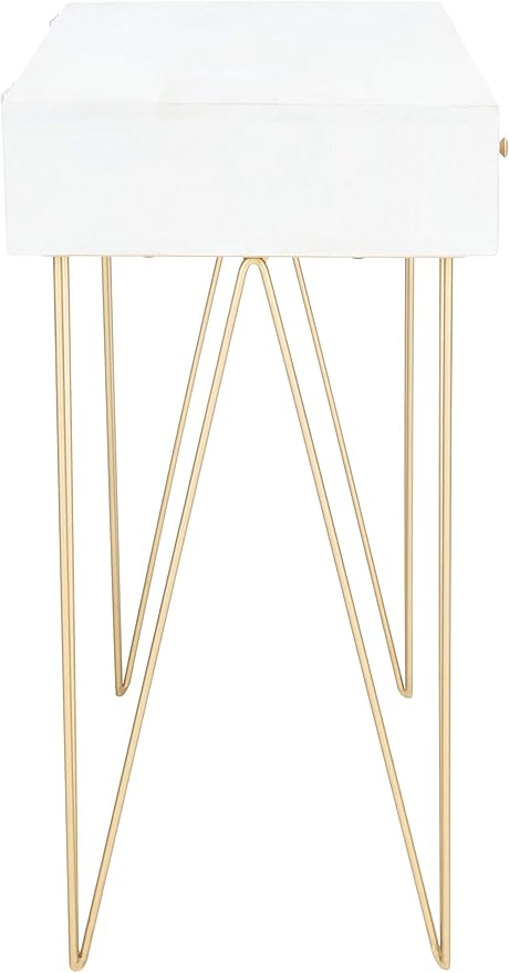 Safavieh Home Office Collection Marigold White Wash and Brass 1-Drawer Hairpin Leg Desk, 0