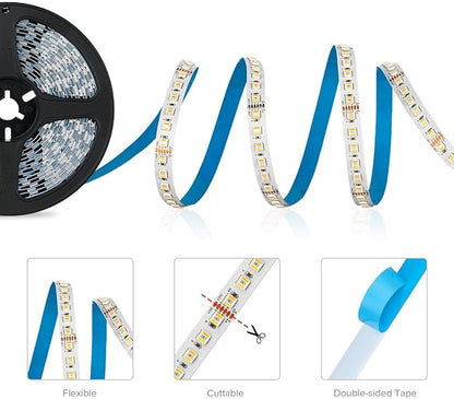 BTF-LIGHTING RGBCCT 5 Colors in 1 LED Tape Lights 5050SMD RGBWW RGB+Dimmable Color Temperature 2700K-6500K 16.4ft 96LED/m 480LED IP30 DC24V White PCB for Home Decoration(No Adapter or Controller)