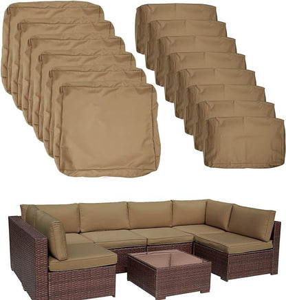 ClawsCover 14Pack Outdoor Patio Seat and Back Cushions Replacement Covers Fit for 7Pieces 6-Seater Wicker Rattan Sectional Couch Chair Furniture Set,Taupe-Include Cover Only (Large)