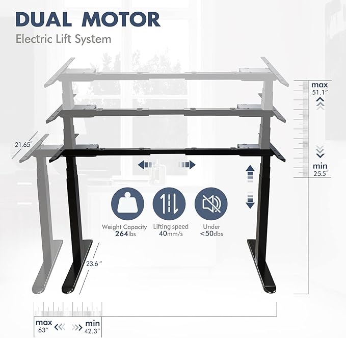 AIMEZ0 Dual Motor Sit Stand Desk Adjustable Electric Standing Desk Frame with LCD Touch Screen Adjustable Height 27.4-45.6 inches for Home & Office Table Black