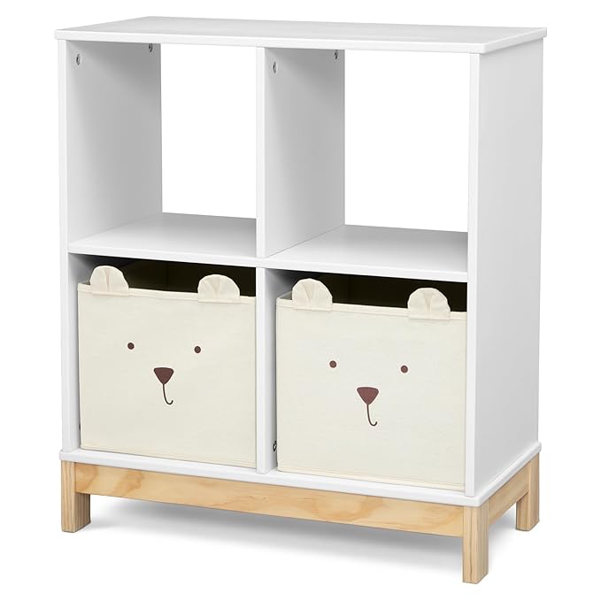 Delta Children babyGap Tate 4-in-1 Convertible Crib + Brannan Bear Bookcase with Bins + Brannan Bear Wall Shelf with 4 Hooks, Bianca White/Natural (Bundle)