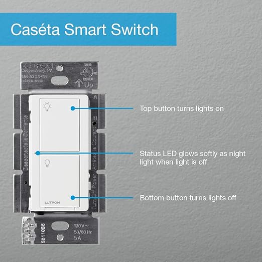 Lutron Caseta Smart Switch Starter Kit | Compatible with Alexa, Apple HomeKit, and the Google Assistant | P-BDG-PKG1WS | White