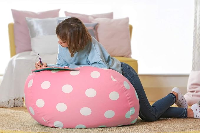 Aubliss Stuffed Animal Bean Bag Storage Chair (Light Pink Dot, Medium (32''))