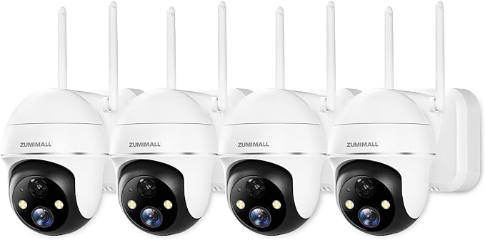 ZUMIMALL Security Cameras Wireless Outdoor- 4Packs, 2K Battery Cameras for Home Security, 2.4G WiFi Only, PIR Motion Alert/3MP Color Night Vision/2-Way Talk/IP66/Cloud Storage,Compatible with Alexa