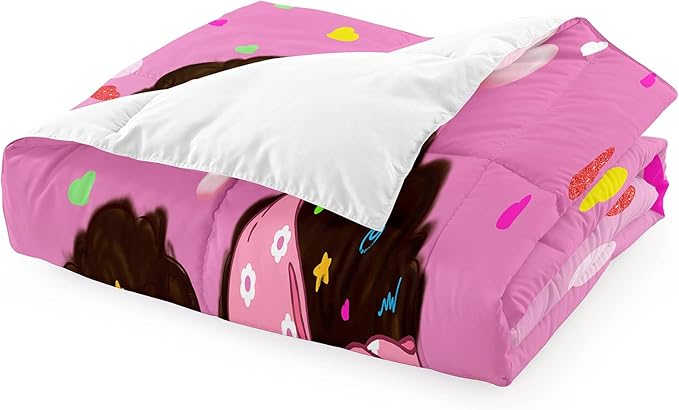 Black African American Girls Twin - Black Girls Comforter Set for Girls Bedroom Pink Princess Room Decor Kids Twin Bedding Sets for Girls, Twin (1 Comforter 1 Pillowcase)