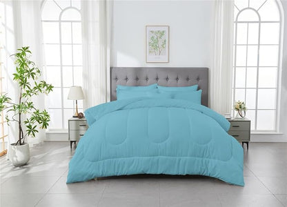 3 Piece Solid Color All Season Bedding Comforter Set Microfiber Soft Lightweight Bedding Set for Kids Teens Adults Room Decor with 1 Comforter and 2 Pillowcases Queen