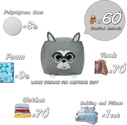 Cute Raccoon Toy Organizers and Storage for Kids Room Decor, Childrens Bean Bag Chairs, Extra Large Size, Velvet Super Soft Cover Only