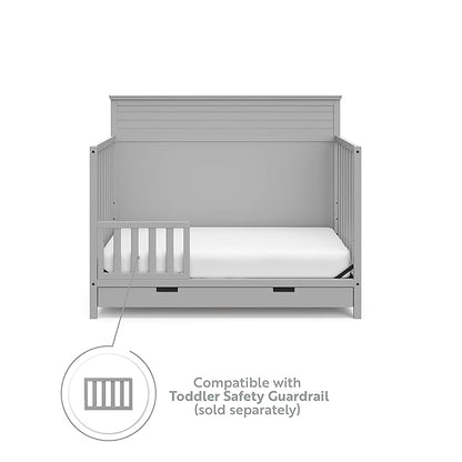 STORKCRAFT Homestead 5-in-1 Convertible Crib with Drawer (Pebble Gray) – GREENGUARD Gold Certified, Crib with Drawer Combo, includes Nursery Storage Drawer, Converts to Toddler Bed and Full-Size Bed