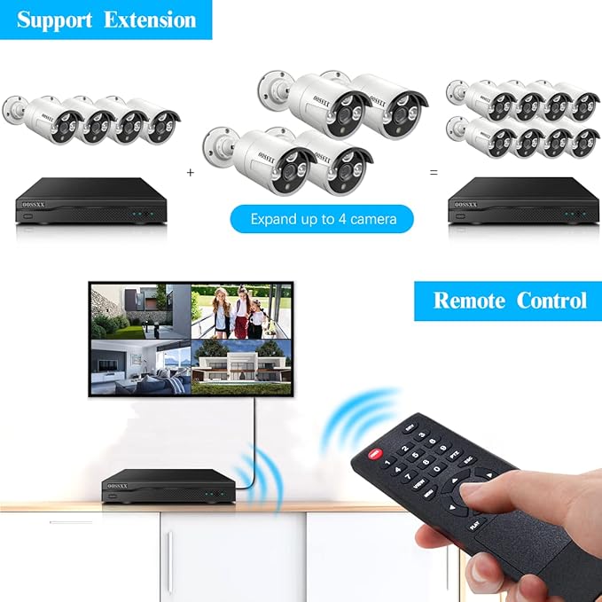 OOSSXX (HD 2.7K 5.0MP with Audio) Outdoor Wired Security Camera Systems PoE Outdoor Surveillance Video System