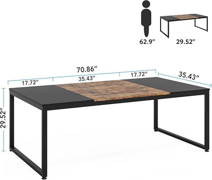 70.8 Inch Executive Desk, Large Computer Office Desk, Industrial Simple Business Study Writing Table for Home Office