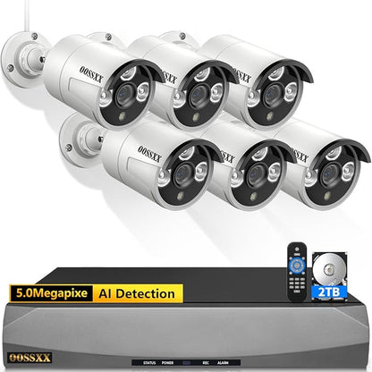 OOSSXX (HD 2.7K 5.0MP with Audio) Outdoor Wired Security Camera Systems PoE Outdoor Surveillance Video System