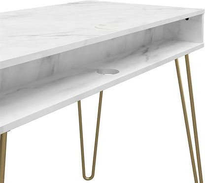 Novogratz Athena Computer Desk with Storage, White Marble